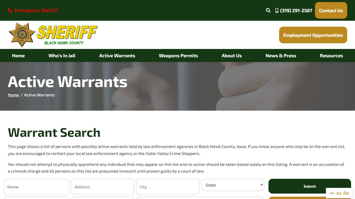 Active Warrants | Black Hawk County Sheriff's Office - bhcso.org